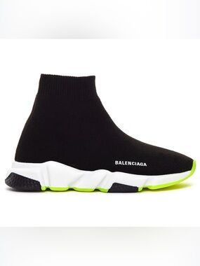 Balenciaga Kids Black Knit Sock Sneakers with White Sole
